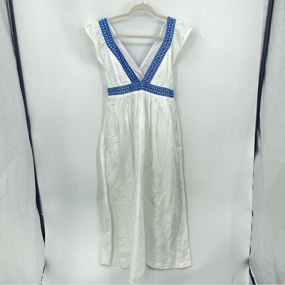 J. Crew | Ruffle Deep V-Neck Beach Linen Blend Dress Style #L7450 Sz M - Picture 4 of 15